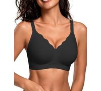 HORISUN Women's Seamless Wireless Bra - Jelly Strip Push Up Bra V-Neck Scalloped Edge, Non-Wired Padded T-Shirt Bralette, Invisible Under Clothes (Black 3XL)