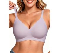 HORISUN Women's Seamless Wireless Bra - Jelly Strip Push Up Bra V-Neck Scalloped Edge, Non-Wired Padded T-Shirt Bralette, Invisible Under Clothes (Purple L)
