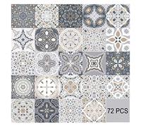 HORIWE 72pc Moroccan Tile Stickers 4x4 Inches Backsplash PVC Waterproof Oil Proof Self Adhesive DIY Bathroom Kitchen New Wall Stickers Home Decor 10x10cm