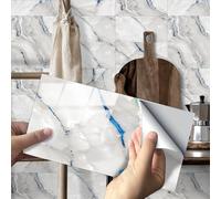 HORIWE Marble Tile Stickers PVC Waterproof Oil Proof for Kitchen Backsplash Bathroom DIY Self Adhesive New Wall Stickers Home Decor White 30x15cm(12"x6") 16PCS
