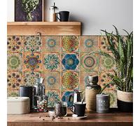 HORIWE Retro Tile Stickers Wall Decal Sticker Adhesive Tile Art DIY Kitchen Bathroom Backsplash Floor Home Decor PVC Waterproof Oil Proof New 8x8 Inches 24pc