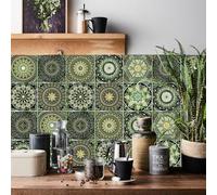 HORIWE Tile Stickers 24pcs Moroccan Style Wall Decal Sticker Adhesive Tile Art DIY Kitchen Bathroom Backsplash Floor Home Decor PVC Waterproof Oil Proof New 4x4 Inches