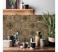 HORIWE Tile Stickers 24pcs Moroccan Style Wall Decal Sticker Adhesive Tile Art DIY Kitchen Bathroom Backsplash Floor Home Decor PVC Waterproof Oil Proof New 8x8 Inches