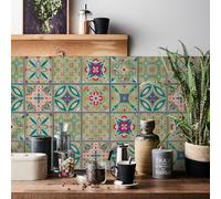 HORIWE Tile Stickers 24pcs Moroccan Style Wall Decal Sticker Adhesive Tile Art DIY Kitchen Bathroom Backsplash Floor Home Decor PVC Waterproof Oil Proof New 8x8 Inches