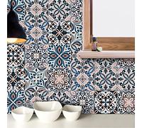 HORIWE Tile Stickers 24pcs Moroccan Style Wall Decal Sticker Adhesive Tile Art DIY Kitchen Bathroom Backsplash Floor Home Decor PVC Waterproof Oil Proof New 6x6 Inches