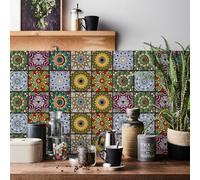 HORIWE Tile Stickers 24pcs Moroccan Style Wall Decal Sticker Adhesive Tile Art DIY Kitchen Bathroom Backsplash Floor Home Decor PVC Waterproof Oil Proof New 8x8 Inches