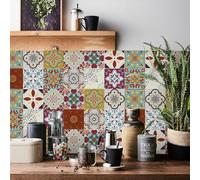 HORIWE Tile Stickers for Kitchen Bathroom Backsplash PVC Waterproof Oil Proof DIY Self Adhesive Stick on Tiles Wall Stickers Home Decor Moroccan 24pcs