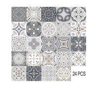 HORIWE Tile Stickers Grey Moroccan Self Adhesive Vintage Home Decor 24pcs