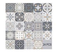 HORIWE Tile Stickers, Moroccan Mosaic Wall Tile Stickers, 24 PVC Tiles, Waterproof, 10x10cm (4x4 inches), Moroccan