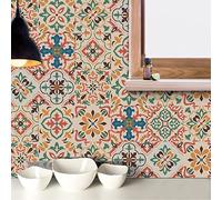 HORIWE Tile Stickers Vintage Moroccan Wall Decal Sticker Adhesive Tile Art DIY Kitchen Bathroom Backsplash Floor Home Decor PVC Waterproof Oil Proof New 8x8 Inches 24pc