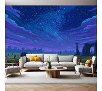 Horizon Ancient City Murals Photo Wallpaper The vast Night Sky Non-Woven Premium Art Print Fleece Wall Mural Poster Picture Design Modern Boy Girl Bedroom Home Decor 350 x 256cm