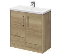 Horizon Floor Standing Vanity Unit with 1 Tap Hole Basin and 2 Doors with Polished Chrome Handles | Autumn Oak | MDF | 800mm