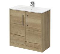 Horizon Floor Standing Vanity Unit with 1 Tap Hole Minimalist Basin and 2 Doors with Polished Chrome Handles | Autumn Oak | MDF | 800mm