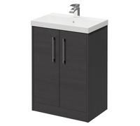 Horizon Floor Standing Vanity Unit with 1 Tap Hole Slim Edge Basin and 2 Doors with Polished Chrome Handles | Graphite Grey | MDF | 600mm