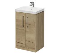 Horizon Floor Standing Vanity Unit with 1 Tap Hole Slim Edge Basin and 2 Doors with Polished Chrome Handles | Autumn Oak | MDF | 500mm