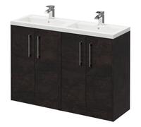 Horizon Floor Standing Vanity Unit with Polymarble Double Basin and 4 Doors with Polished Chrome Handles | Metallic Slate | MDF | 1200mm
