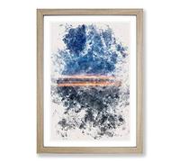 Horizon on The Beach Watercolour Framed Print | A2 Oak Framed Wall Art | Ready to Hang | Modern Beach Picture | Living Room Bedroom Lounge Office