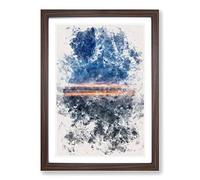 Horizon on The Beach Watercolour Framed Print | A2 Walnut Framed Wall Art | Ready to Hang | Modern Beach Picture | Living Room Bedroom Lounge Office