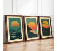 Horizon Suns Retro Set of 3 Framed Wall Art Prints A1 (84.1×59.4cm)
