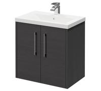 Horizon Wall Mounted Vanity Unit with 1 Tap Hole Basin and 2 Doors with Polished Chrome Handles | Graphite Grey | MDF | 600mm