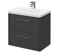 Horizon Wall Mounted Vanity Unit with 1 Tap Hole Basin and 2 Drawers with Polished Chrome Handles | Graphite Grey | MDF | 600mm