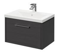 Horizon Wall Mounted Vanity Unit with 1 Tap Hole Basin and Single Drawer with Polished Chrome Handle | Graphite Grey | MDF | 600mm