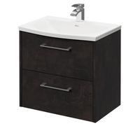 Horizon Wall Mounted Vanity Unit with 1 Tap Hole Curved Basin and 2 Drawers with Polished Chrome Handles | Metallic Slate | MDF | 600mm