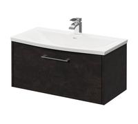 Horizon Wall Mounted Vanity Unit with 1 Tap Hole Curved Basin and Single Drawer with Polished Chrome Handle | Metallic Slate | MDF | 800mm