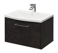 Horizon Wall Mounted Vanity Unit with 1 Tap Hole Curved Basin and Single Drawer with Polished Chrome Handle | Metallic Slate | MDF | 600mm
