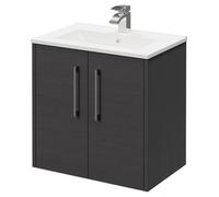 Horizon Wall Mounted Vanity Unit with 1 Tap Hole Minimalist Basin and 2 Doors with Polished Chrome Handles | Graphite Grey | MDF | 600mm