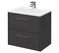 Horizon Wall Mounted Vanity Unit with 1 Tap Hole Minimalist Basin and 2 Drawers with Polished Chrome Handles | Graphite Grey | MDF | 600mm