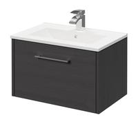 Horizon Wall Mounted Vanity Unit with 1 Tap Hole Minimalist Basin and Single Drawer with Polished Chrome Handle | Graphite Grey | MDF | 600mm