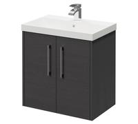 Horizon Wall Mounted Vanity Unit with 1 Tap Hole Slim Edge Basin and 2 Doors with Polished Chrome Handles | Graphite Grey | MDF | 600mm