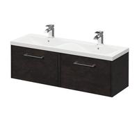 Horizon Wall Mounted Vanity Unit with Ceramic Double Basin and 2 Drawers with Polished Chrome Handles | Metallic Slate | MDF | 1200mm