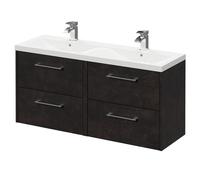 Horizon Wall Mounted Vanity Unit with Ceramic Double Basin and 4 Drawers with Polished Chrome Handles | Metallic Slate | MDF | 1200mm