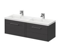 Horizon Wall Mounted Vanity Unit with Polymarble Double Basin and 2 Drawers with Polished Chrome Handles | Graphite Grey | MDF | 1200mm