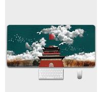 HorizonFlow Carp Gaming Mouse Pad Chinese Style Ancient Buildings Extra Large Keyboard Mouse Mat XXL Non-Slip Rubber Base Personalized Desk Pad for Home Computer Office Laptop (J,800 * 300 * 3mm)