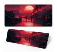 HorizonFlow Riverside Full Moon Gaming Mouse Pad Red Sunset Extra Large Keyboard Mouse Mat XXL Non-Slip Rubber Base Personalized Desk Pad for Home Computer Office Laptop (F,600 * 300 * 3mm)