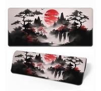 HorizonFlow Riverside Full Moon Gaming Mouse Pad Red Sunset Extra Large Keyboard Mouse Mat XXL Non-Slip Rubber Base Personalized Desk Pad for Home Computer Office Laptop (Q,800 * 400 * 3mm)
