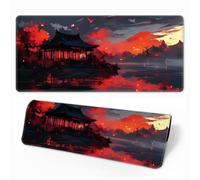 HorizonFlow Riverside Full Moon Gaming Mouse Pad Red Sunset Extra Large Keyboard Mouse Mat XXL Non-Slip Rubber Base Personalized Desk Pad for Home Computer Office Laptop (N,900 * 400 * 3mm)