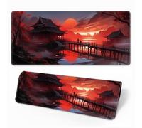 HorizonFlow Riverside Full Moon Gaming Mouse Pad Red Sunset Extra Large Keyboard Mouse Mat XXL Non-Slip Rubber Base Personalized Desk Pad for Home Computer Office Laptop (K,800 * 300 * 3mm)