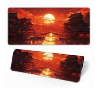 HorizonFlow Riverside Full Moon Gaming Mouse Pad Red Sunset Extra Large Keyboard Mouse Mat XXL Non-Slip Rubber Base Personalized Desk Pad for Home Computer Office Laptop (J,900 * 400 * 3mm)