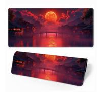 HorizonFlow Riverside Full Moon Gaming Mouse Pad Red Sunset Extra Large Keyboard Mouse Mat XXL Non-Slip Rubber Base Personalized Desk Pad for Home Computer Office Laptop (H,700 * 300 * 3mm)