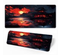 HorizonFlow Riverside Full Moon Gaming Mouse Pad Red Sunset Extra Large Keyboard Mouse Mat XXL Non-Slip Rubber Base Personalized Desk Pad for Home Computer Office Laptop (M,800 * 300 * 3mm)