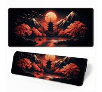 HorizonFlow Riverside Full Moon Gaming Mouse Pad Red Sunset Extra Large Keyboard Mouse Mat XXL Non-Slip Rubber Base Personalized Desk Pad for Home Computer Office Laptop (C,700 * 300 * 3mm)