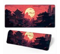 HorizonFlow Riverside Full Moon Gaming Mouse Pad Red Sunset Extra Large Keyboard Mouse Mat XXL Non-Slip Rubber Base Personalized Desk Pad for Home Computer Office Laptop (T,800 * 400 * 3mm)