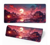 HorizonFlow Riverside Full Moon Gaming Mouse Pad Red Sunset Extra Large Keyboard Mouse Mat XXL Non-Slip Rubber Base Personalized Desk Pad for Home Computer Office Laptop (I,800 * 300 * 3mm)