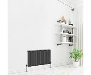 (Horizontal 600x1003mm - Single) NRG Premium Black Radiator Oval Column Designer Central Heating UK