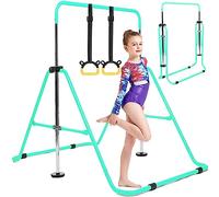Horizontal Bar Gymnastics Kids Garden Home Reck Stretching Folding Value Gift Set,Expandable Gym Training Bar Equipment Adjustable Height for Boys Girls Color Pink Blue Fitness Outdoor Indooor (Green)