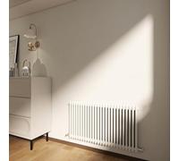 Horizontal Designer 2 Column Cast Iron Radiator, 600x1190mm Gloss White Cast Iron, Tall Upright Designer Heater for Bedroom/Living Room, Central Heating Rad, 15 Year Warranty